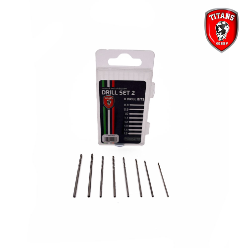 TITANS HOBBY: Set #2 of 8 modelling drill bits (mm.0,8-0,9-1,0-1,1-1,2-1,3-1,4-1,5)