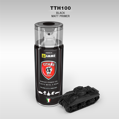 TITANS HOBBY: PRIMER Nero Opaco - 400ml Spray per plastica, metallo e resina