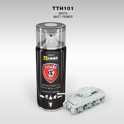 TITANS HOBBY:  WHITE MATT PRIMER - 400ml Spray for Plastic, Metal & Resin