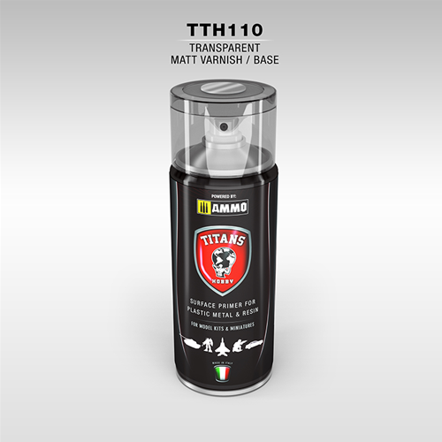 TITANS HOBBY: Transparent matt varnish / base - 400ml Spray for Plastic, Metal & Resin